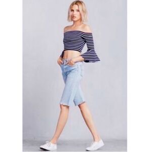 Reformation Navy and White Striped Long Sleeve Top
